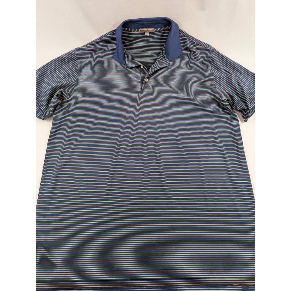 PETER MILLAR Size Large Blue/Green/Orange Striped Summer Comfort Mens Polo Shirt